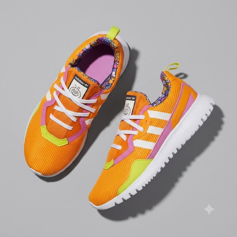 Adidas x Kevin Lyons Originals Flex J Monster Shoes Orange Pink Kids Girls 3